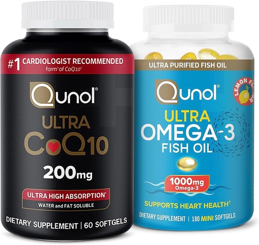 [BRSROGAOCABAIA3O] Qunol CoQ10 100mg Softgels, 3X Better Absorption, 4 Month Supply, 120 Count + Fish Oil Omega 3 Mini Softgels, 1000mg Omega 3 EPA + DHA, 3 Month Supply, 180 Count