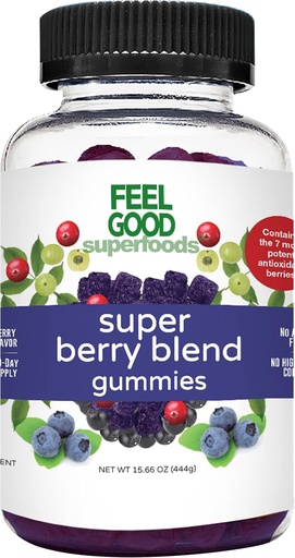 [BRSRMAYTOZYRSFA4] FeelGood Superfoods Super Berry Multivitamin Suplementos, Acai, Amla, Lingonberry, Maqui, Bilberry y Aronia Berry Gummies, Berry Flavor, Vegan, Non-GMO, 60 Condes
