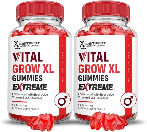[BRSRAHYPC4PREALZ] Laboratoires justifiés (2 Pack Vital Grow XL Extreme 2000MG Performance Gummies Formule avancée Formulée avec ACV Pomegranate Beet Juice Powder B12 Vegan Non OGM 120 Gummys