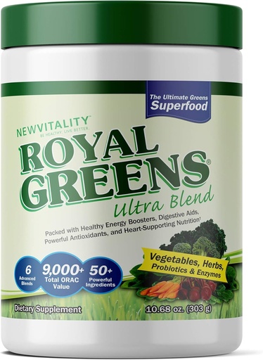 [BRSWIZD5OR5RUF3M] New Vitality Royal Greens Superfood Powder | Healthy Veggie Powder with Probiotics, Enzymes, Antioxidants, Wheat Grass & Greens 10.75oz (30 Day Supply)