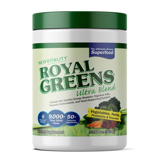 [BRSWIZD5OR5RUF3M] New Vitality Royal Greens Superfood Powder | Healthy Veggie Powder with Probiotics, Enzymes, Antioxidants, Wheat Grass & Greens 10.75oz (30 Day Supply)