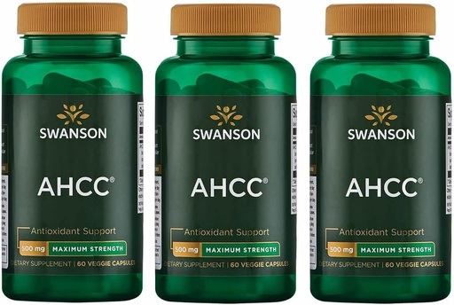 [BRSRMEIFOAFQECLK] Swanson Maximum Strength AHCC - Promoting Advanced Immune Support - Natural Supplement Aiding NK Cells & Liver Support - (60 Veggie Capsules, 500mg Each) (3 Pack)