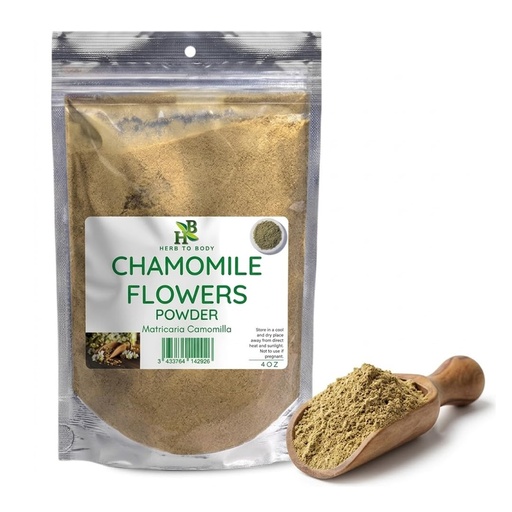 [BRSROA37OUGQ42TF] Herb To Body Dried Chamomile Flowers Powder – 4oz, Wildcrafted Matricaria Camomilla Powder for Chamomile Tea, Herbal Tea, Ingredient for Baking, Infusions, and DIY Creations