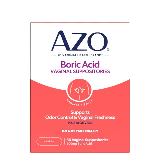 [BRSW22QDDICWEH33] AZO® Boric Acid Vaginal Suppositories for Women, Helps Support Odor Control with Clinically Studied Boric Acid, Non-GMO, 30 Count