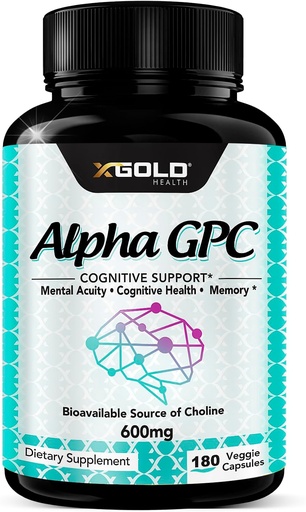 [BRSW2EL6CJ4B4DI2] Alpha GPC Choline Supplement 600mg, 99%+ Highly Purified, Highly Bioavailable Source of Choline,180 Veggie Capsules, Cognitive Enhancer Nootropic, Supports Memory & Brain Function, Boosts Focus & Mood