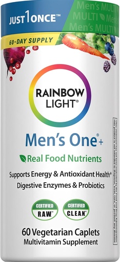 [BRSWGFL3CABREALD] Rainbow Light Mens One Multivitamin, Men's Daily Multivitamin Provides High-Potency Immune Support, With Vitamin C, Vitamin D and Zinc, Vegetarian, 60 Count