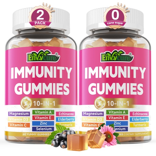 [BRSROGIHOYDRGDL3] 10 in 1 Immune Support Supplement Gummies, w/Echinacea, Elderberry Vitamin C and Zinc, Selenium, Vitamin D3 5000IU, Magnesium, Daily Immune Booster Multivitamin, for Antioxidant Bone Energy, 2 Pack