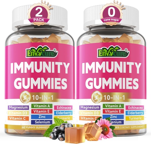 [BRSROGIHOYDRGDL3] 10 in 1 Immune Support Supplement Gummies, w/Echinacea, Elderberry Vitamin C and Zinc, Selenium, Vitamin D3 5000IU, Magnesium, Daily Immune Booster Multivitamin, for Antioxidant Bone Energy, 2 Pack