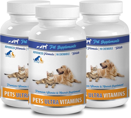 [BRSWGAAYBV6GGEQU] Dog Muscle Supplement - Pets Ultra Vitamins - for Dogs and Cats - Immune Health - Hair and Coat Benefits - Dog Calcium Chews - 270 Treats (3 Bottles)