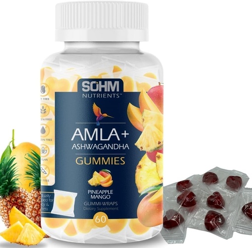 [BRSRAFLYC56AODY3] SOHM Amla and Ashwagandha Gummies, Individually Wrapped, Supports Healthy Immune Health, Reduce Infections -Ashwagandha Gummies for Women and Men Vegetarian(Pineapple,Mango)