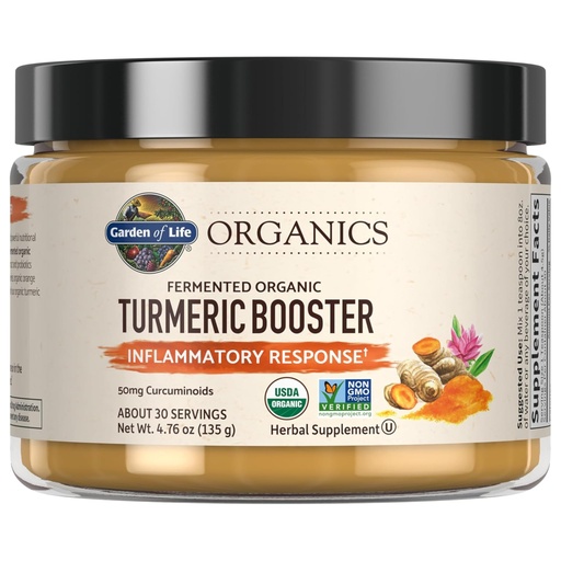 [BRSWGFL6BEIGA3AZ] Garden of Life Organics Turmeric Booster Inflammatory Response Powder - 30 Servings, 50mg Curcumin (95% Curcuminoids) & Probiotics, Organic Non-GMO Vegan & Gluten Free Herbal Supplements