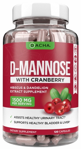 [BRSWYZQEA56AGETO] Natural D-Mannose Capsules 4-in-1 Formula - 120 CAPS, 1500 MG Cranberry, Dandelion, Hibiscus Flower Extract, Pills for Supporting Bladder and Urinary Tract Health