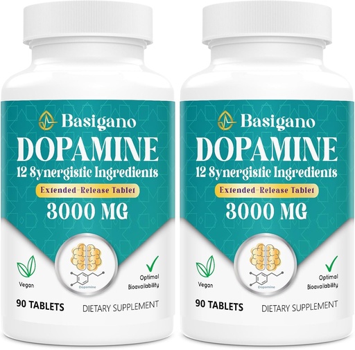 [BRSRAYI5CECGK2DD] Dopamine Supplement for Women & Men with Ashwagandha, L-Theanine & Magnesium, Vegan Extended-Release 90 Tablets, Pack of 2