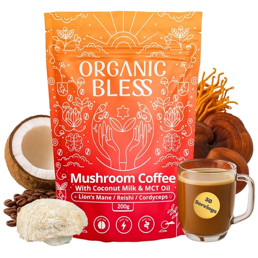 [BRSRAGT6BV6BUYD4] Orgaaniline Bless Instant Coffee Powder – Orgaaniline Lion's Mane, Reishi & Cordyceps Blend for Energy, Focus & Clarity – Adaptogenic Coffee with Coconut Milk & MCT Oil – 30 Servings