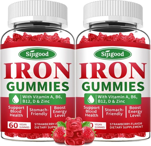 [BRSRAAT5B4MBOF3B] 2 Pack Iron Gummies for Women & Men - Vegan Iron Supplement for Anemia & Iron Deficency, with Vitamin B12, Vitamin C, Zink, Folate - Energy Boost, Sugar-Free, Strawberry Flavor, 120 Count
