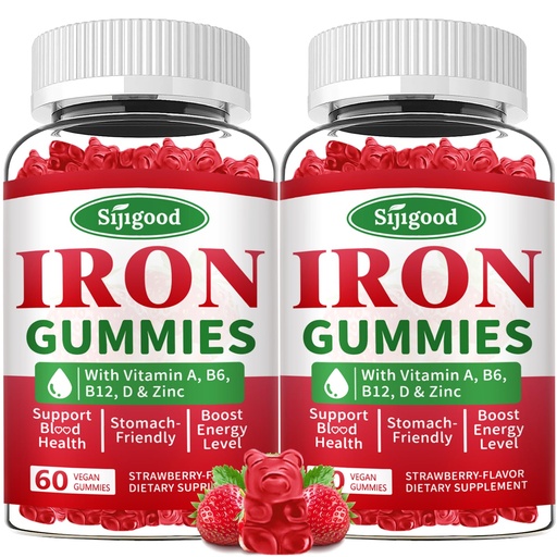 [BRSRAAT5B4MBOF3B] 2 Pack Iron Gummies for Women & Men - Vegan Iron Supplement for Anemia & Iron Deficiency, with Vitamin B12, Vitamin C, Zinc, Folate - Energy Boost, Sugar-Free, Strawberry Flavor, 120 Count