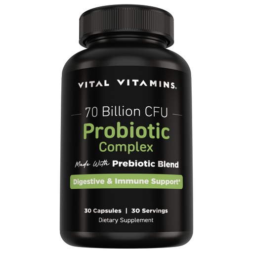 [BRSRAFIFCIPWGDL4] Vital Vitamins Probiotic Complex for Men & Women - 70 Billion CFU - Made with Prebiotic Blend - Digestive, Gut Health, & Immune Support - Powerful Blend of 10 Strains - 30 Capsules