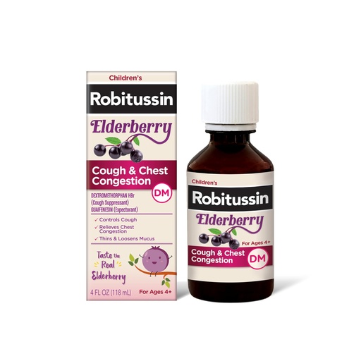 [BRSW2FICBUPGG3TP] Robitussin Elderberry Cough + Chest Congestion DM Children's Cough Medicine, Chest Congestion Relief and Cough Syrup - 4 Fl Oz
