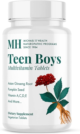 [BRSWIYTQCBYBY2L2] MICHAELs hälsonaturopatiska program Teen Boys - 60 vegetariska tabletter - Daglig multivitamintillskott - Kosher - 30 portioner