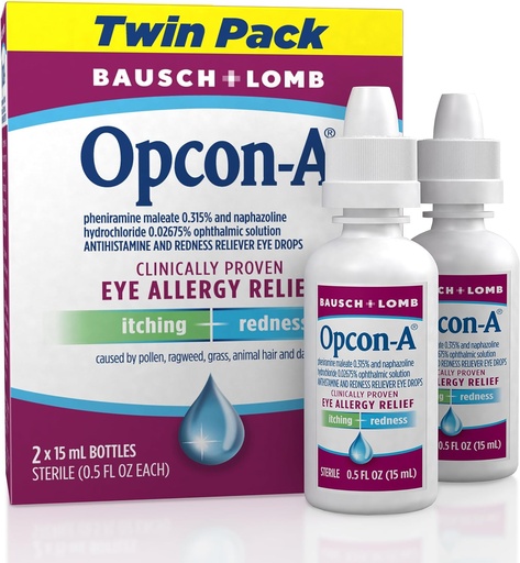 [BRSWIYINBN6GA2DA] Opcon- A Allergy Eye Drops, Antihistamin og Rødme Relief for Itchy, røde øjne, lindrer irritation fra Pollen, Ragweed, Græs, Animal Hår og Dater Clinically Proven Formel, 0.5 Fl Oz (Pack of 2)