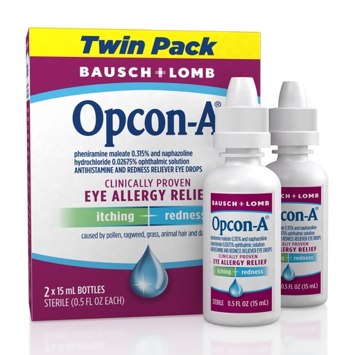 [BRSWIYINBN6GA2DA] Opcon-A Allergy Eye Drops, Antihistamine and Redness Relief for Itchy, Red Eyes, Soothes Irritation from Pollen, Ragweed, Grass, Animal Hair and Dander Clinically Proven Formula, 0.5 Fl Oz (Pack of 2)