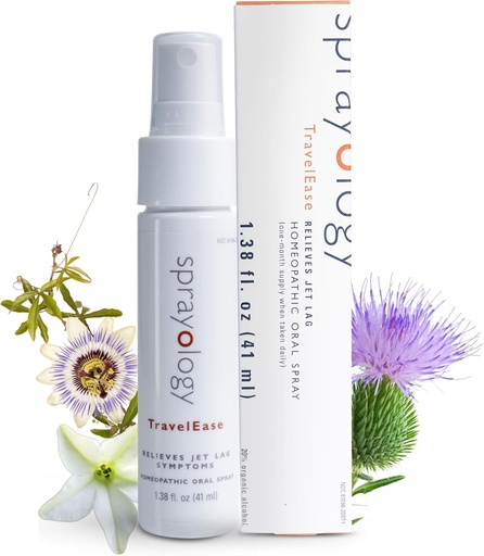 [BRSWIYYIAB5AGG3K] Sprayology TravelEase | Homeopathic Jet Lag Relief Spray | Eases Tiredness, Sleeplessness, Disorientation & Dehydration | Oral Spray with Nux Vomica, Passionflower & Milk Thistle (1.38 fl oz)