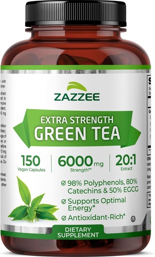 [BRSWGA34CJ5WCFL7] Zazzee Extra Strength Green Tea 20:1 Extract, 6000 mg Strength, 50% EGCG, 98% Polyphenols and 80% Catcehins, 150 Vegan Capsules, 5 Month Supply, Standardized and Concentrated 20X Potency, Non-GMO