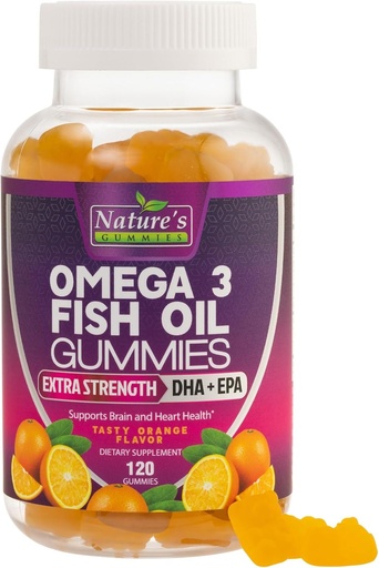 [BRSROZA6BN6BAH34] Omega 3 Fish Oil Gummies, Heart Healthy Omega 3 Gummy Supplement with High Absorption DHA & EPA, Extra Strength Joint & Brain Support, Delicious Orange Flavor Fish Oil Nature's Vitamin - 120 Gummies