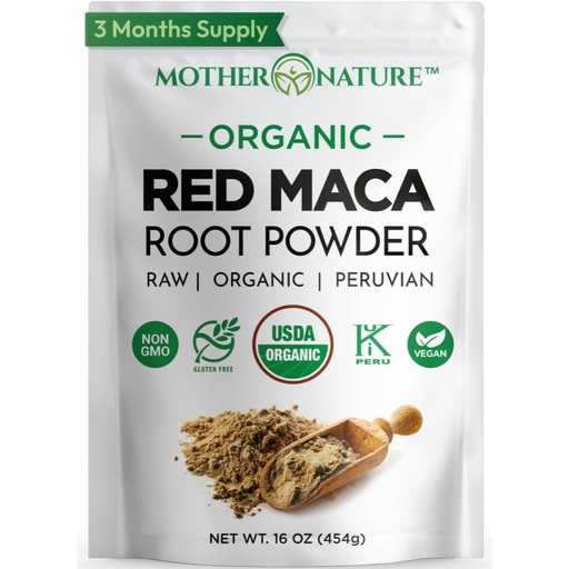 [BRSWKGQABEBWCHTG] Red Maca Root Powder, 16 oz – Organic Raw Peruvian Superfood for Women, USDA Certified, Non-GMO, Vegan – Supports Energy, Mood & Hormone Balance – Gluten Free