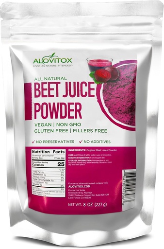 [BRSW2HD5OUGQEAA4] Alovitox Organic Beet Juice Powder |100% Pure, Fresh & USDA Beet Juice Extract Powder | Nitric Oxide Superfood | Vegan, Non - Gmo & Gluten-Free | Support Energised and Effective Workout Session (8 oz)