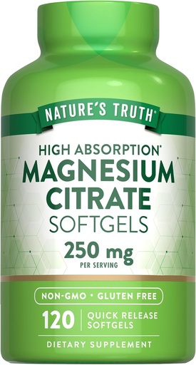 [BRSROHQEOQCBAAD4] Nature's Truth Magnesium Citrate Softgels | 250mg | 120 Count | Высокое поглощение | Без ГМО и глютена