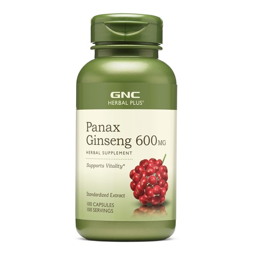 [BRSWKHDQAAHQG2LB] GNC Herbal Plus Panax Ginseng 600mg, Supports Vitality, 100 Capsules