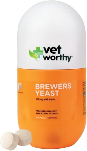 [BRSWGZTYA4MAEH3X] Vet Worthy Brewer’s Chewables for Dogs - Dog Daily Supplement to Support Healthy Skin and Coat - Brewers Supplement with Zinc, Iron, Vitamin B Complex - Garlic Flavored, 300 Tablets