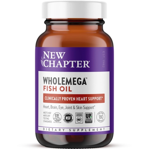 [BRSWIZQ4BFYWACDC] New Chapter Wholemega Fish Oil Supplement - 2000mg per Serving, Clinically Proven Wild Alaskan Salmon Oil with Omega-3 + Vitamin D3 + Astaxanthin, 180 Softgels