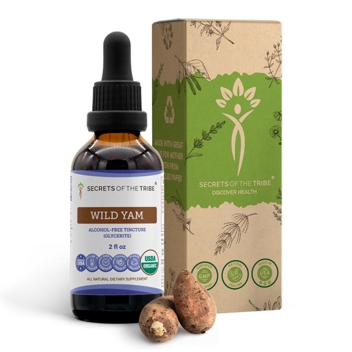 [BRSWECQRPICA2EQ3] Secrets of the Tribe Wild Yam Alcohol-Free USDA Organic Tincture (Glycerite) 695 mg Responsibly farmed Wild Yam (Dioscorea Villosa) Dried Root (2 Fl Oz) Hormone Support Supplement