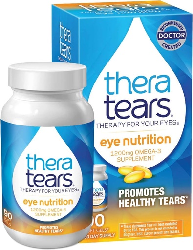 [BRSWIBQNAYCWICL6] TheraTears 1200mg Omega 3 Supplement for Eye Nutrition, Organic Flaxseed Triglyceride Fish Oil and Vitamin E, 90 Count