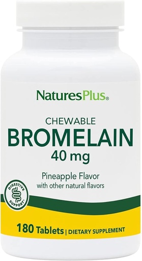 [BRSWIYTYO4GBAYLY] Natures Plus Chewable Bromelain - 40 mg - Natural Proteolytic Enzyme Supplement - 180 Chewable Tablets (180 Servings)