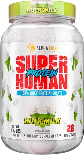 [BRSW2YLQARYAKHTA] ALPHA LION Superhuman Whey Protein Powder, Great Tasting Pure Whey Protein Isolate, Low Carb, Low Sugar, No Bloat Post Workout, Muscle Recovery " Growth (28 Servings, Hulk Milk)