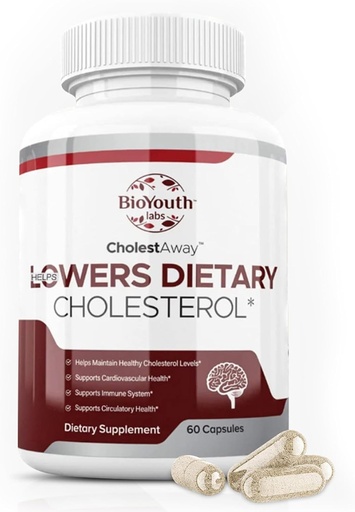 [BRSWYHT3OJ6R6YA4] BioYouth Labs Natural Cholesterol Lowering Support Supplement for Adults - Nutritious Blend of Garlic, Berberine, Coca Extract & Soy Lecithin - 60 Capsules