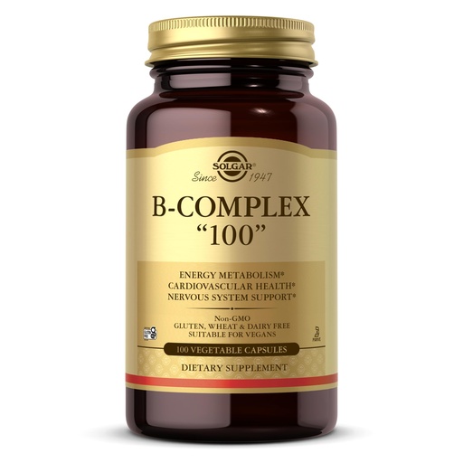 [BRSWIYQ3DEMBUDYV] Solgar B-Complex "100", 100 Vegetable Capsules - Nervous System Support - Supports Energy Metabolism - Non-GMO, Vegan, Gluten Free, Dairy Free, Kosher - 100 Servings