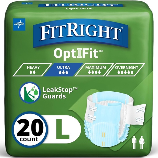 [BRSWKHTQOECAY33K] FitRight Adult Diapers, Ultra Heavy Absorbency, L (Waist Size 44in-56in), 20 Conde, OptiFit Incontinence Briefs for Men and Women, Disposable, Moisture-Wicking, Leak Protection,