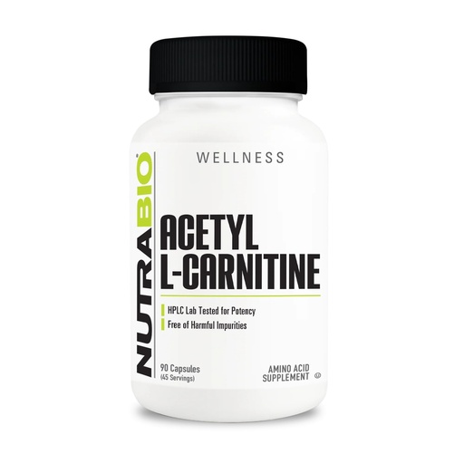 [BRSROGAFDF5GEFY7] NutraBio Acetyl L-Carnitine (ALCAR) Supplement, 500mg - Support Natural Energy Production, Metabolic Management, and Overall Health, 90 Capsules