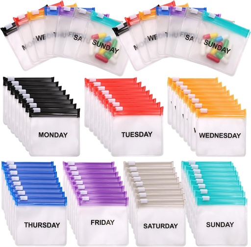 [BRSRAYIODJ5BMCTB] Pakartotinio naudojimo pil Pouch - 35 Zippered Pieces, Nešiojami medicinos krepšiai su Slide Lock