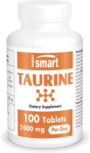 [BRSWIHQZBEMWGHLM] Supersmart - Taurine Supplement 2000mg per Day (High Strength) - Amino Acid - Sport Nutrition | Non-GMO & Gluten Free - 100 Tablets