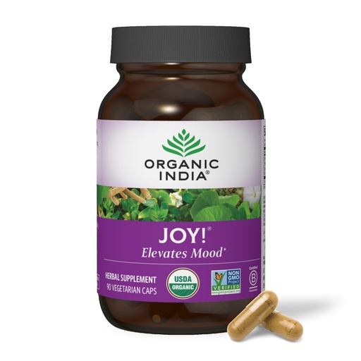 [BRSWIEI6AUBRACQ3] ORGANIC INDIA Joy Herbal Supplement - Immune Support, Promotes Memory & Concentration, Vegan, Gluten-Free, Kosher, USDA Certified Organic, Non-GMO, Calming - 90 Capsules