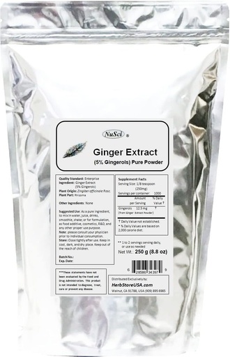 [BRSWIZA6CUMBO3IZ] Ginger Root Extract 250g (8.8 oz) Powder Standardized 5% Gingerols, Support Digestive System