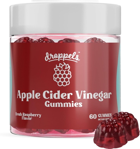 [BRSRMFDYOUARSET7] Droppels Apple Cider Vinegar Gummies 1000mg with Beet Root & Pomegranate | Non-GMO, Vegan-Friendly, Gluten Free | Supports Digestion, Metabolism, Energy & Immune Health | Raspberry Flavor