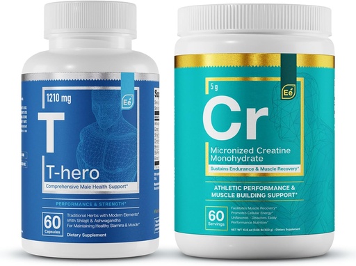 [BRSROBL3OYGROGT2] Essential Elements T-Hero + Micronized Creatine Monohydrate | Male Health Supplement - Muscle Support & T-Health