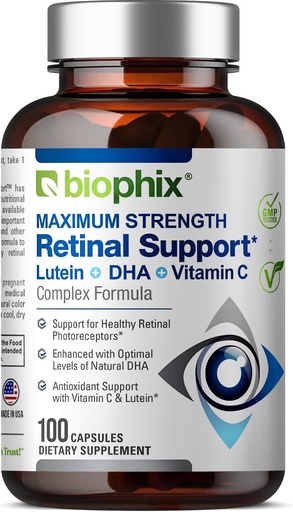 [BRSWYA37BMGQA33L] biophix Retinal Support Maximum Strength Complex Formula 100 Capsules - Zinc Vitamin C E Lutein DHA Omega-3 Astaxanthin Hyaluronic Acid - Supports Eye Vision Health