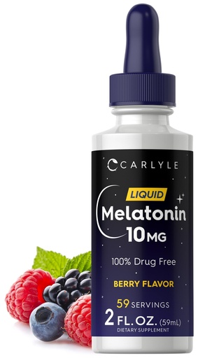 [BRSWYHQLCACAYYDG] Carlyle Melatonin 10mg | 2 fl oz Liquid Drops | Berry Flavor | for Adults | Non-GMO, Vegetarian Supplement